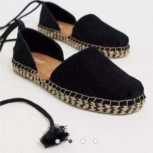 TOMS Katalina Black Lace Up Tassel Espadrilles